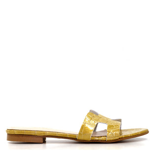 SANDALIA ANNETTA EN PIEL COCO CHAROL AMARILLO