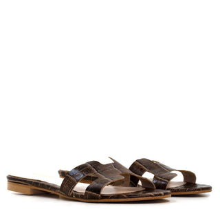 SANDALIA ANNETTA EN PIEL COCO CHAROL MARRON
